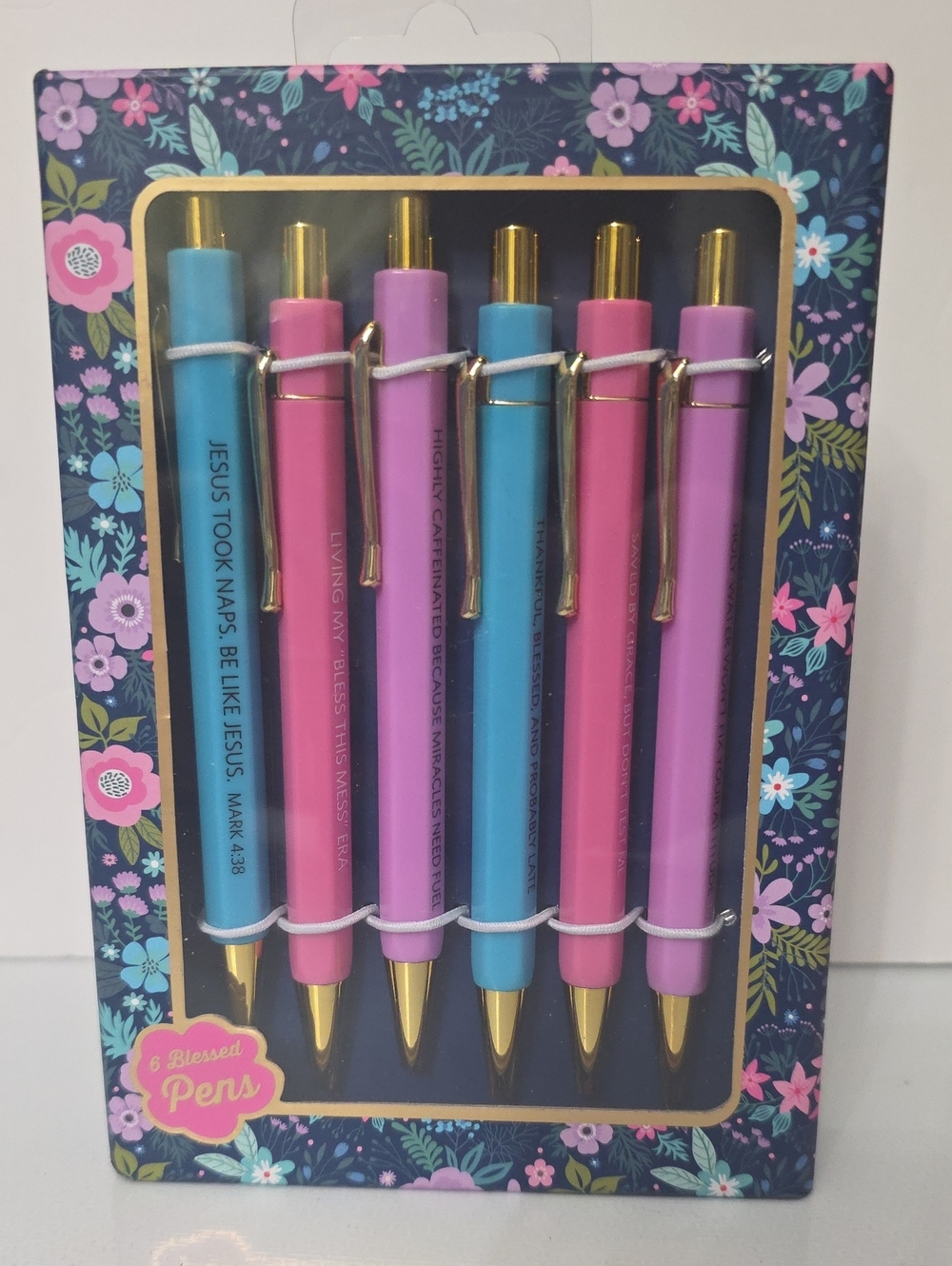 Assorted Blue, Pink & Purple Ballpoint Pen Set - 6 Pack